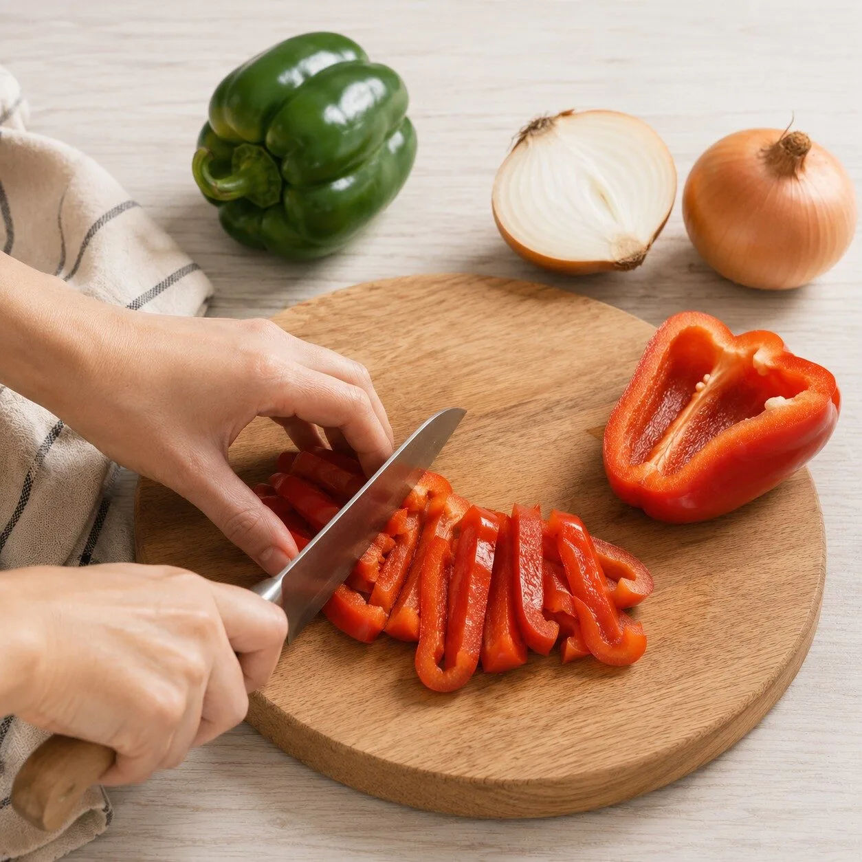 cut red and green bell pepper